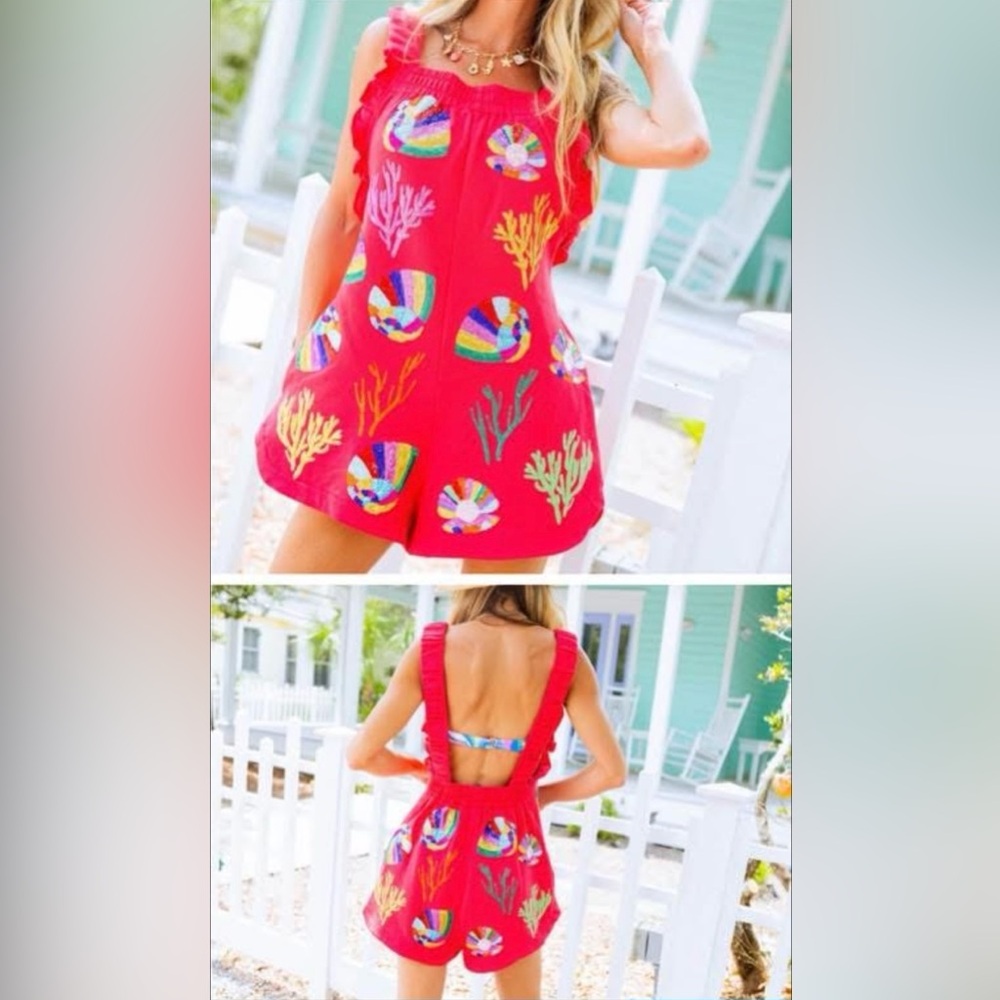 QUEEN OF SPARKLES Colorful Coral Swim Coverup